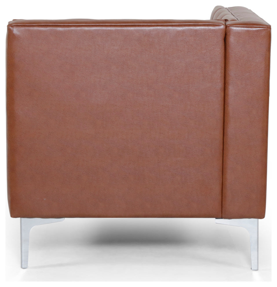 Bluffton Contemporary Tufted One Armed Chaise Lounge, Cognac + Silver