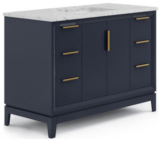 Elizabeth 48" Single Sink Carrara White Marble Vanity, Monarch Blue