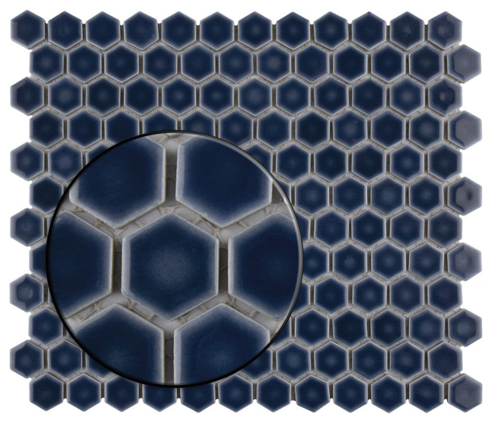 Hudson 1" Hex Denim Blue Porcelain Floor and Wall Tile