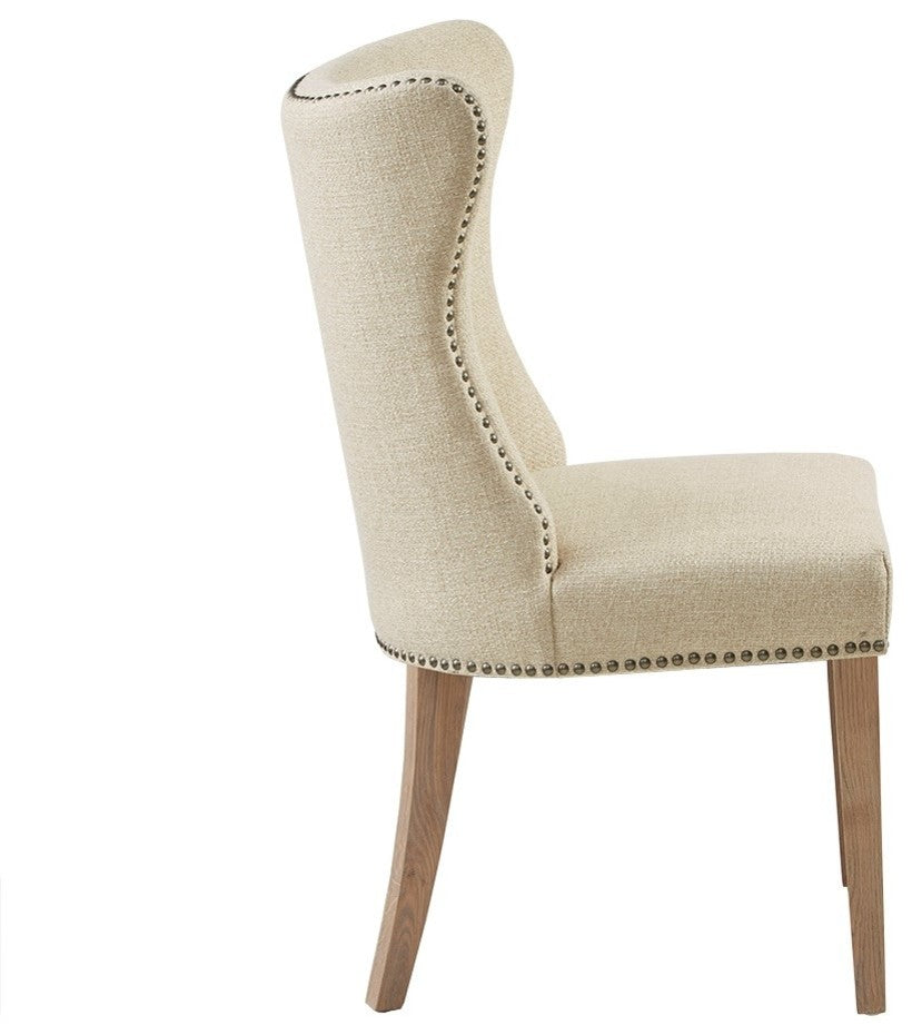 Madison Park Skylar Curved Wing Nailhead Side Dining Chair, Cream, Set of 2