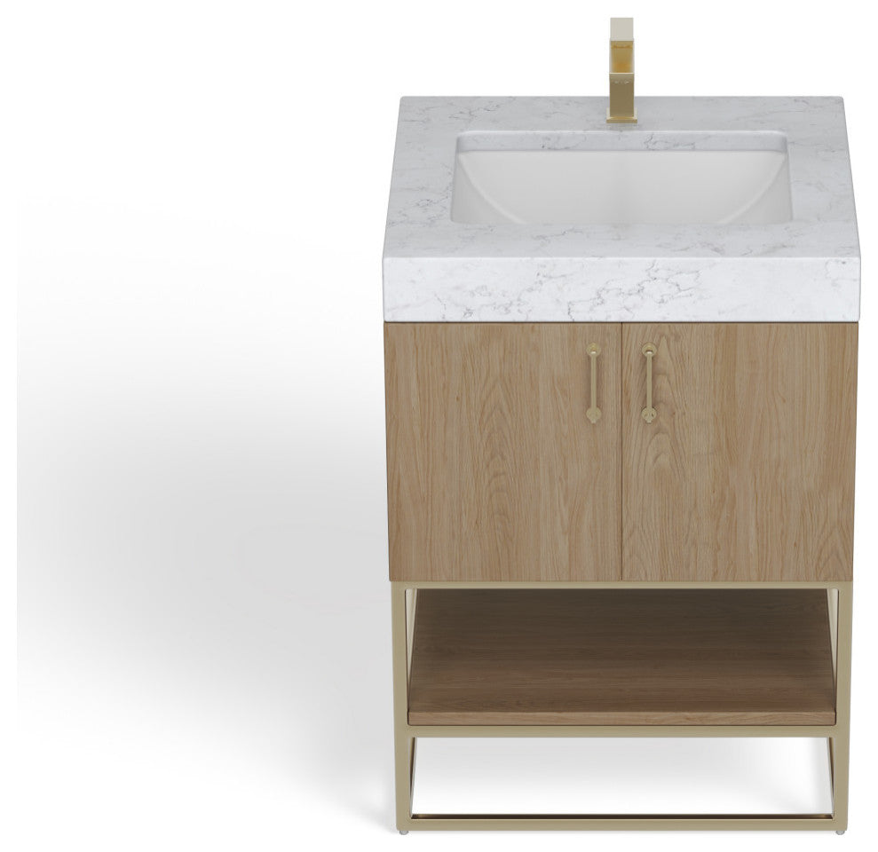 Bahia Bath Vanity, Oak, 24", Brushed Gold Hardware, Single, Freestanding