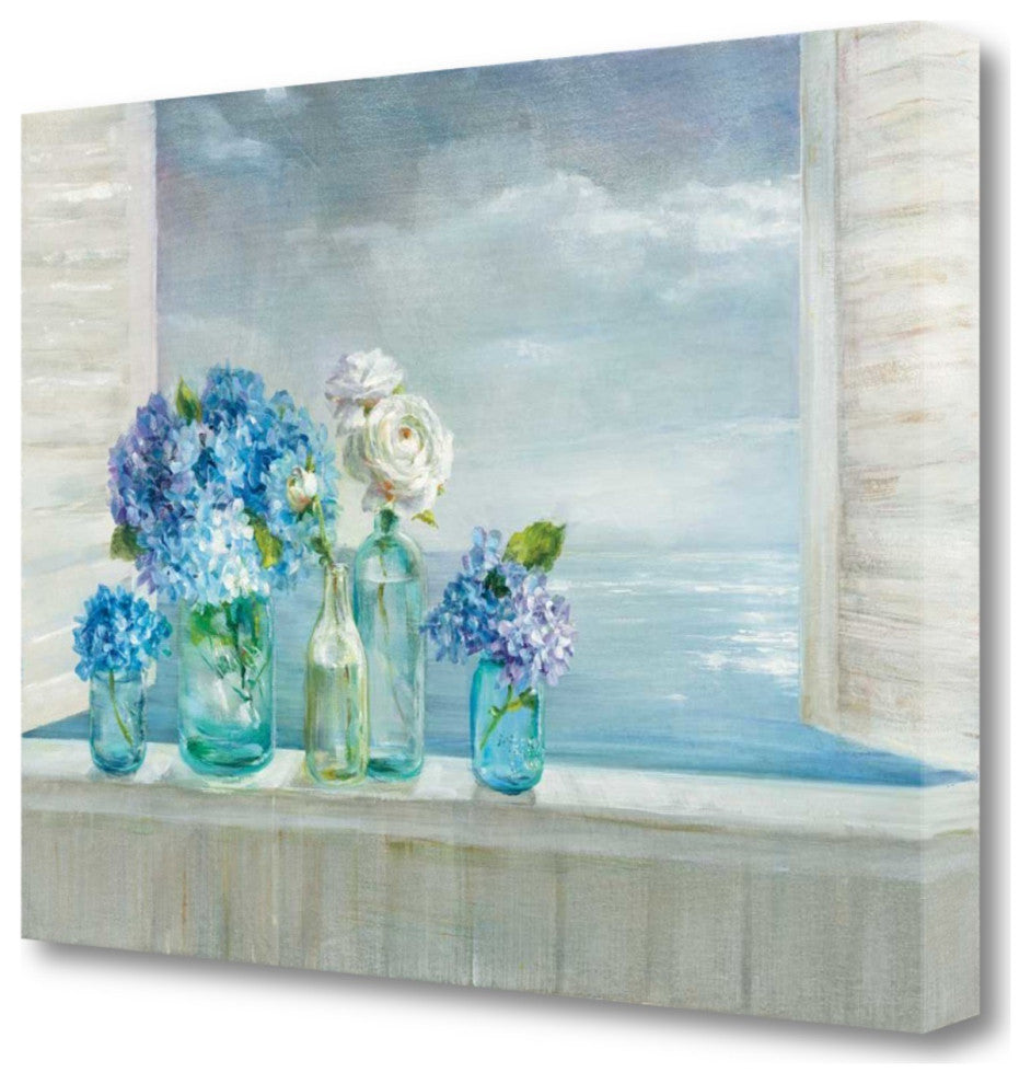 Ocean View With Flowers 3 Giclee Wrap Canvas Wall Art