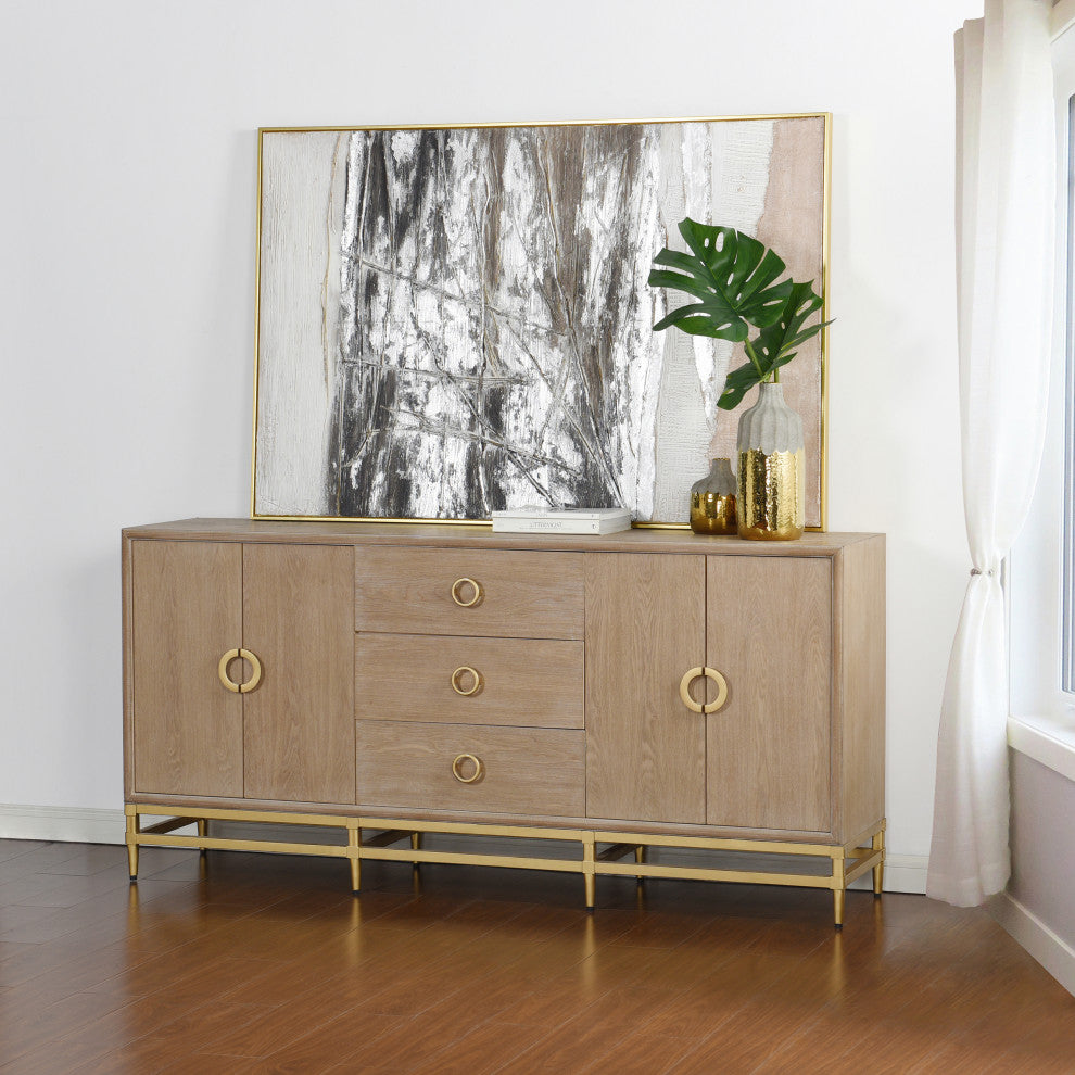 Augusta Credenza Four Door Three Drawer Unit Weathered Oak Finish