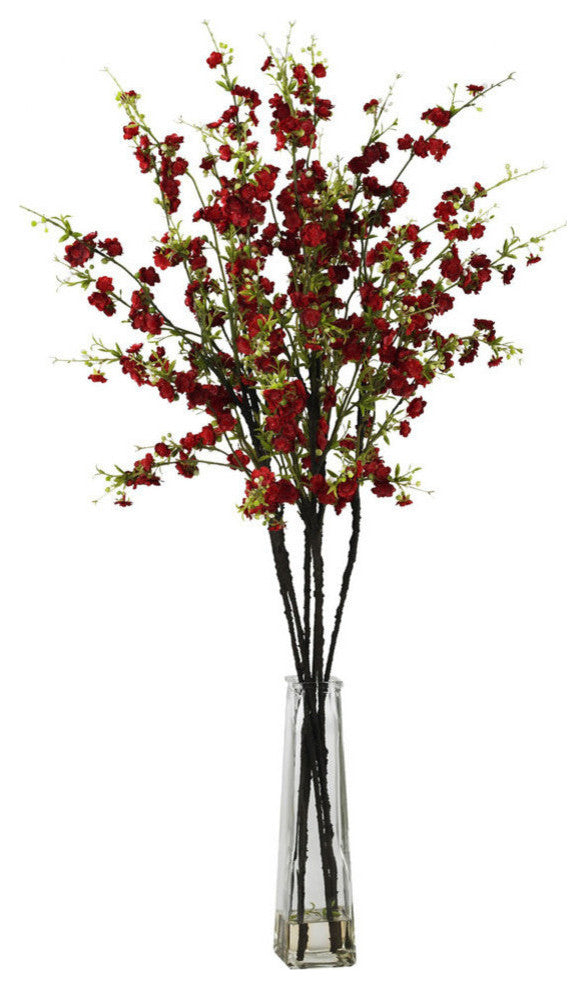 Cherry Blossoms With Vase Silk Flower Arrangement, Red