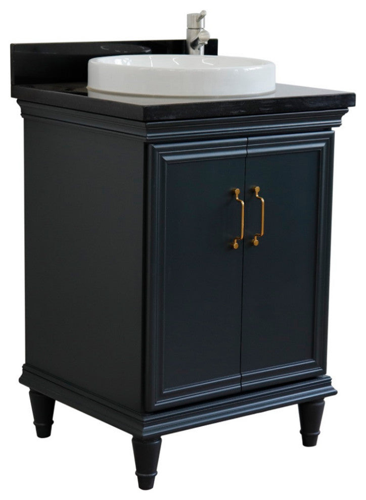 25" Single Vanity, Dark Gray Finish With Black Galaxy And Round Sink