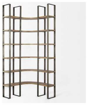Silver Iron Framed Curved Wooden Shelving Unit