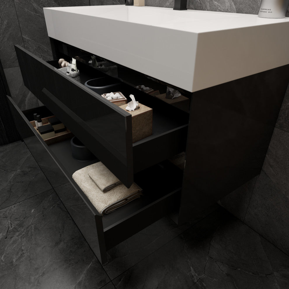 MAX 42" Floating Bath Vanity With Acrylic Sink, Gloss Black