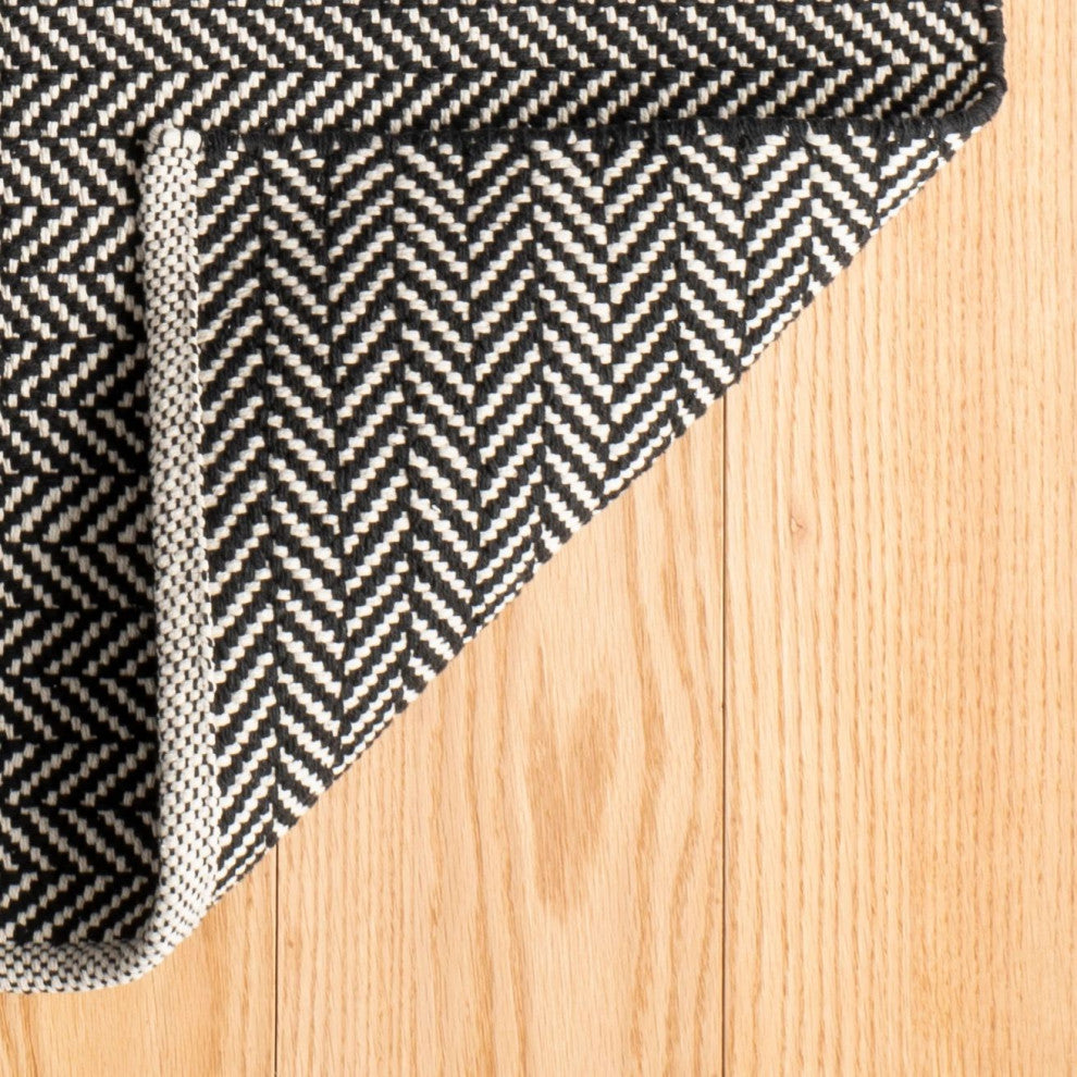 Dash & Albert Herringbone Black Handwoven Cotton Rug, Black, 8' x 10'