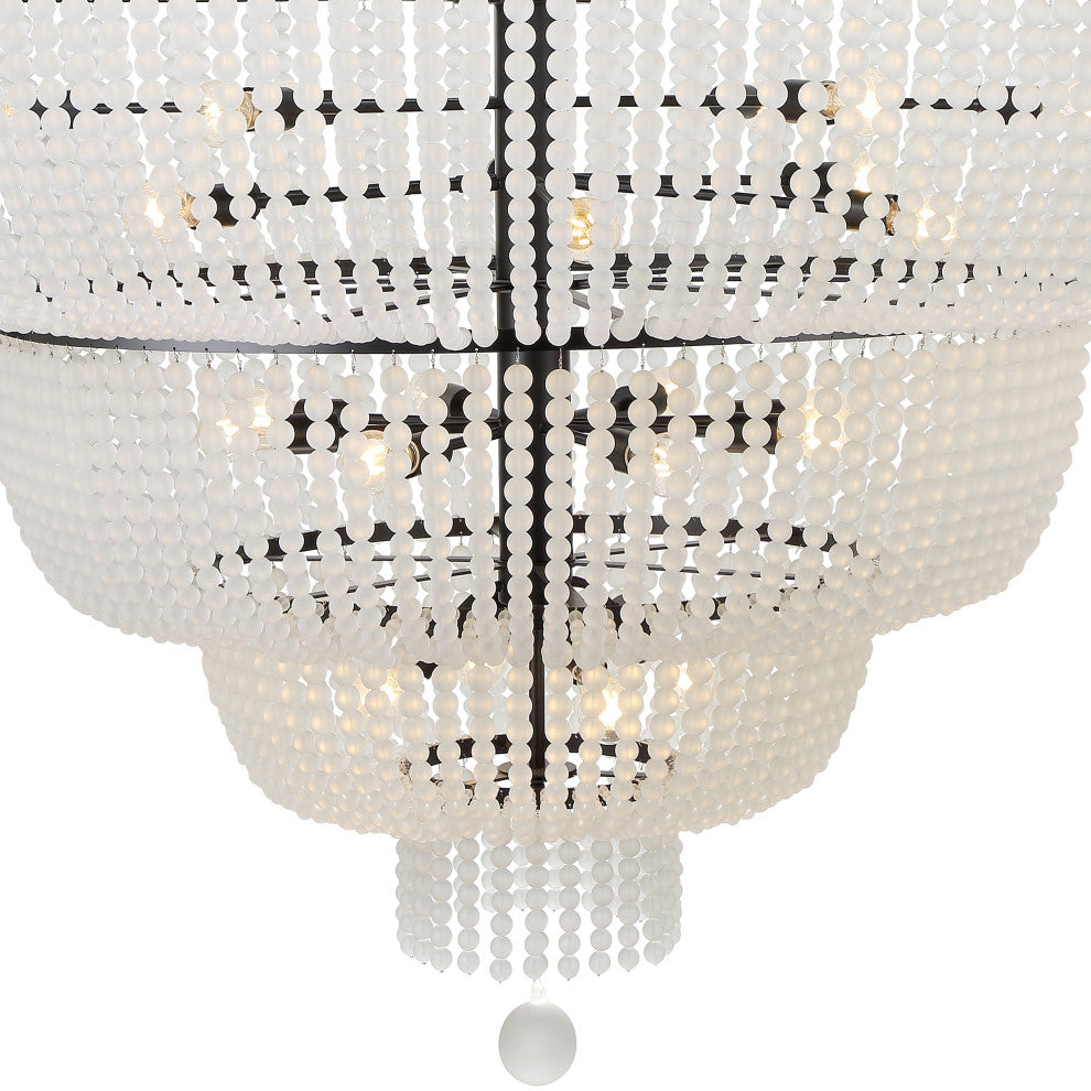 Rylee 32-Light Matte Black Chandelier, Frosted Glass Beads