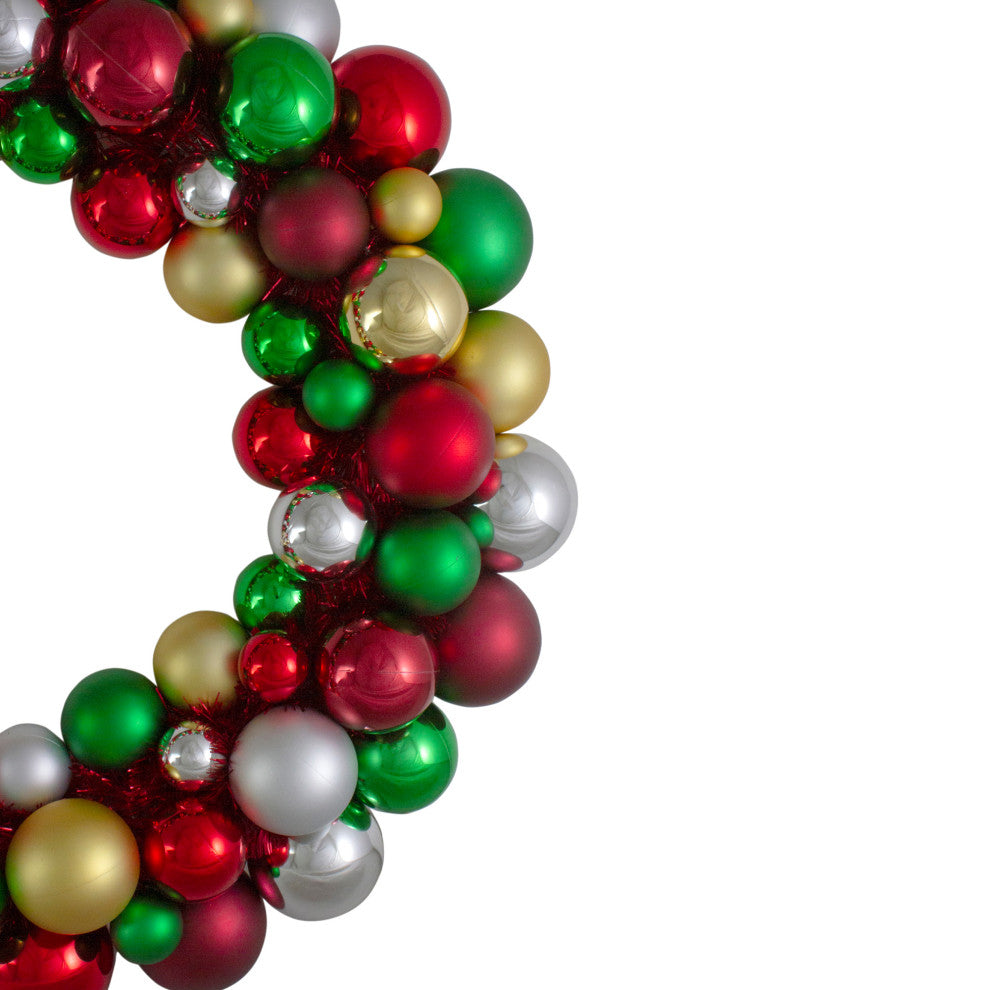 Traditional Colored 2-Finish Shatterproof Ball Christmas Wreath, 24"  Unlit