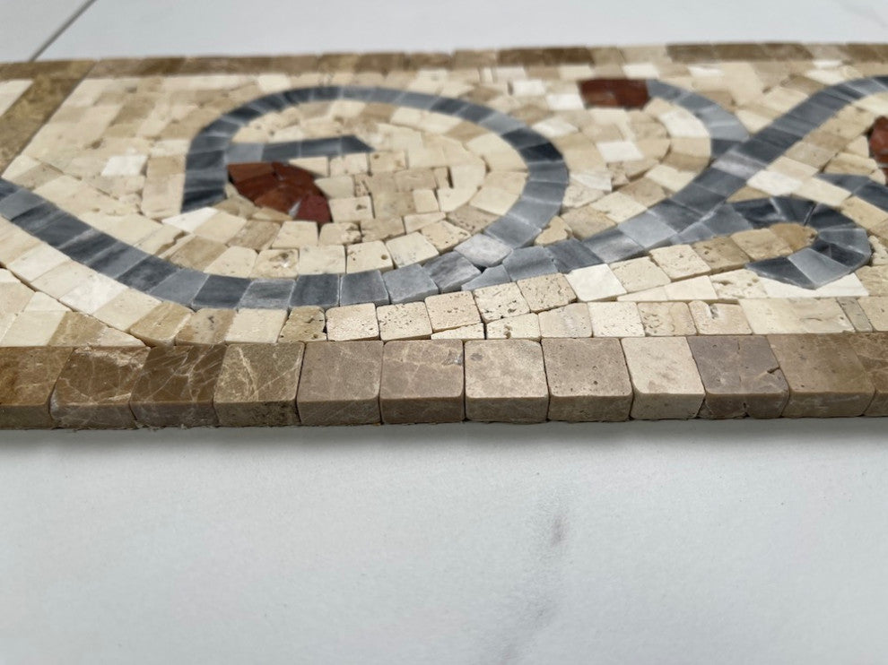 Marble Mosaic Border Bathroom Listello Tile Floral Noce 6x12 Polished, 1 piece