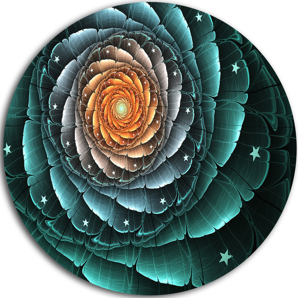 Fractal Flower Turquoise Digital Art, Floral Round Wall Art, 11"