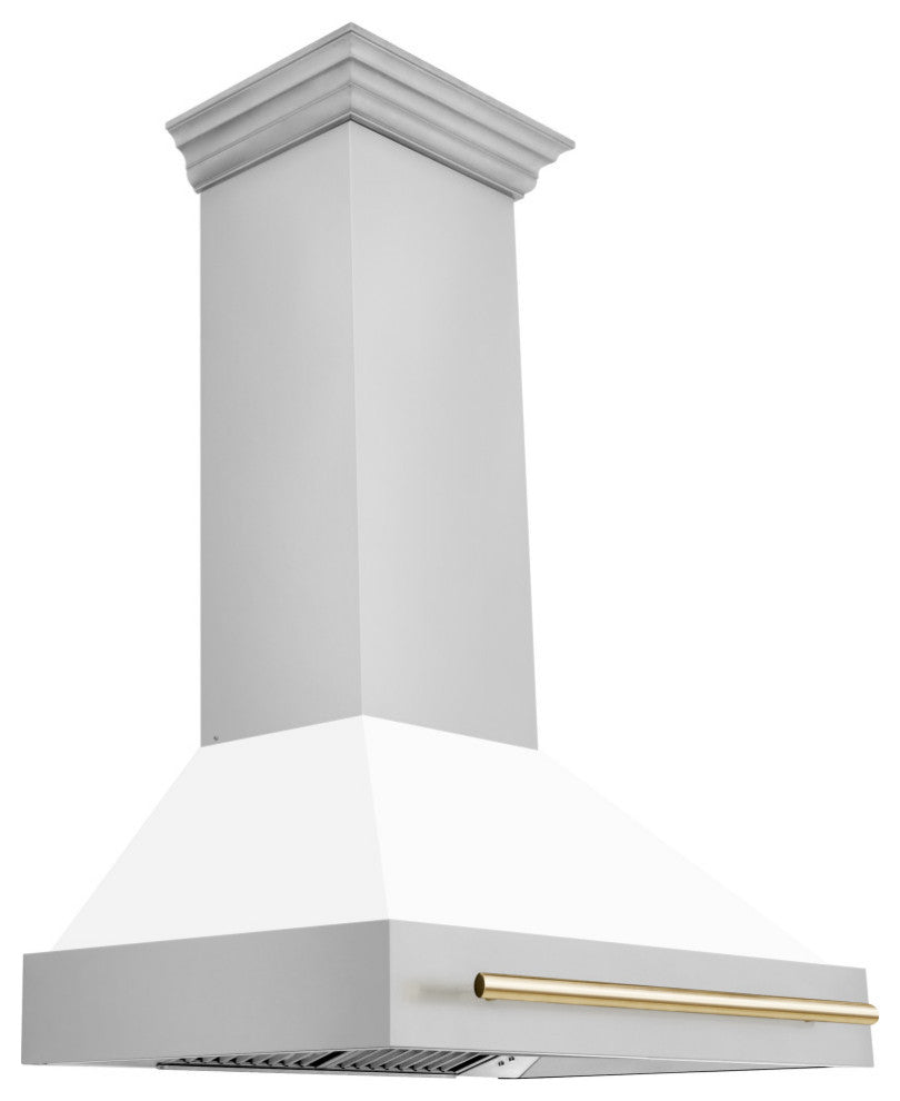 ZLINE 36" Wall Mount Hood, Stainless With White Matte Shell, 8654STZ-WM36-G