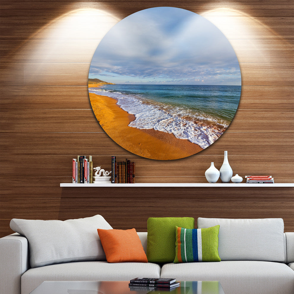 Dark Beach Under Cloudy Skies, Modern Beach Round Wall Art, 36"