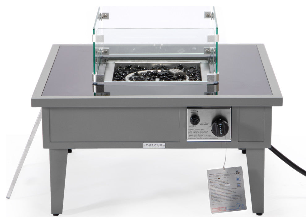 Leisuremod Walbrooke Patio Square Fire Pit Table With Aluminum Frame, Gray