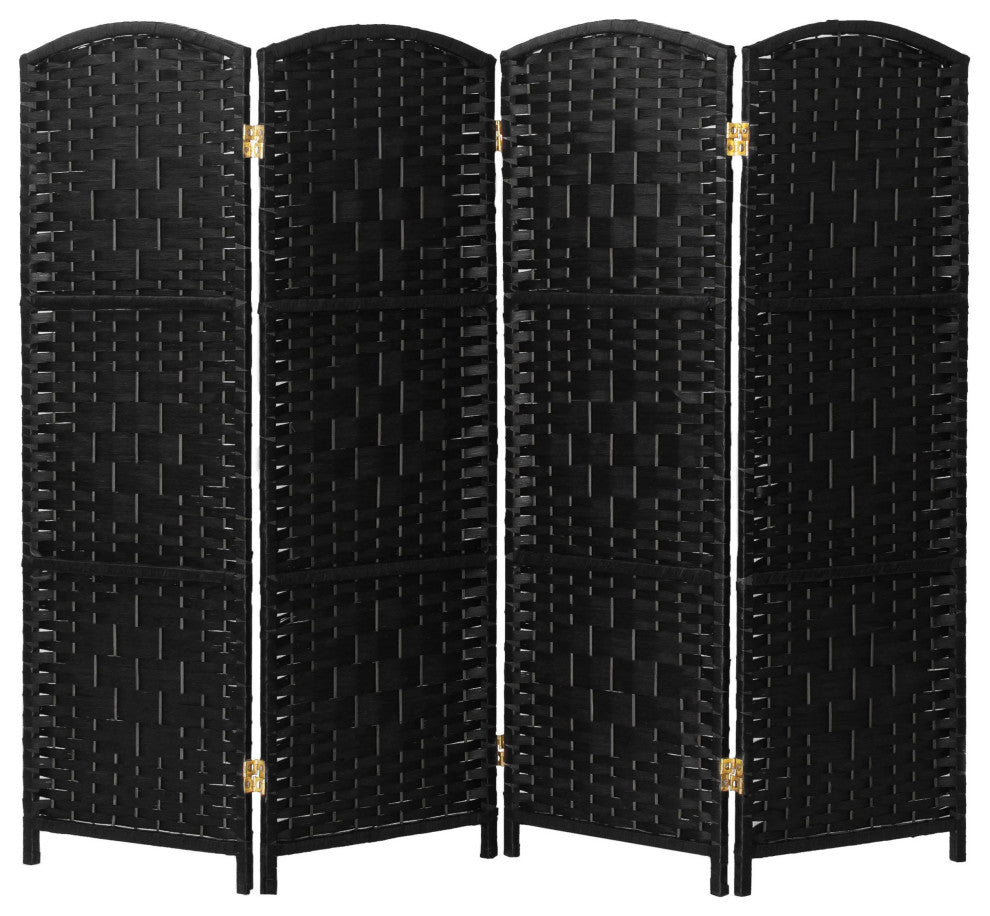4 ft. Short Diamond Weave Fiber Room Divider Black 4 Panel