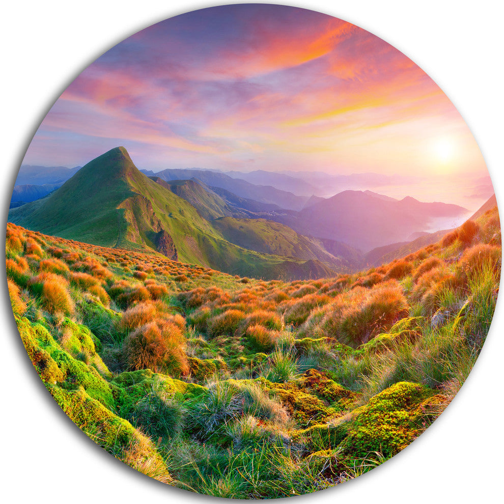 Pretty Colorful Sunset In Mountains, Landscape Round Wall Art, 36"