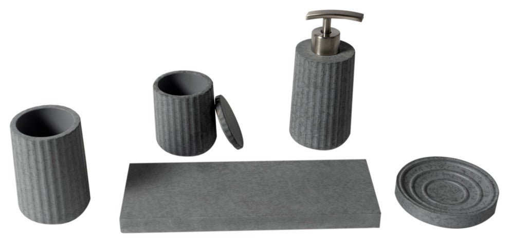 ALFI brand ABCO1001 5 Piece Solid Concrete Gray Matte Bathroom Accessory Set