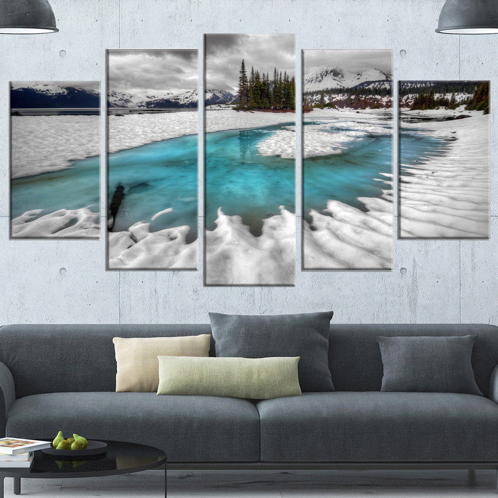 Frosted Crystal Clear Lake, Large Landscape Canvas Art Print, 60"x32", 5 Panels