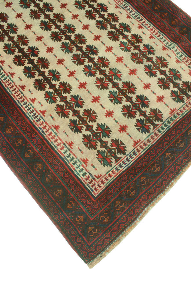 Vintage Distressed Wells Beige/Red Rug, 3'10x7'0