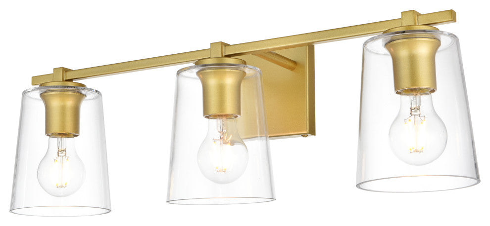 3 Light Brass And Clear Bath Sconce