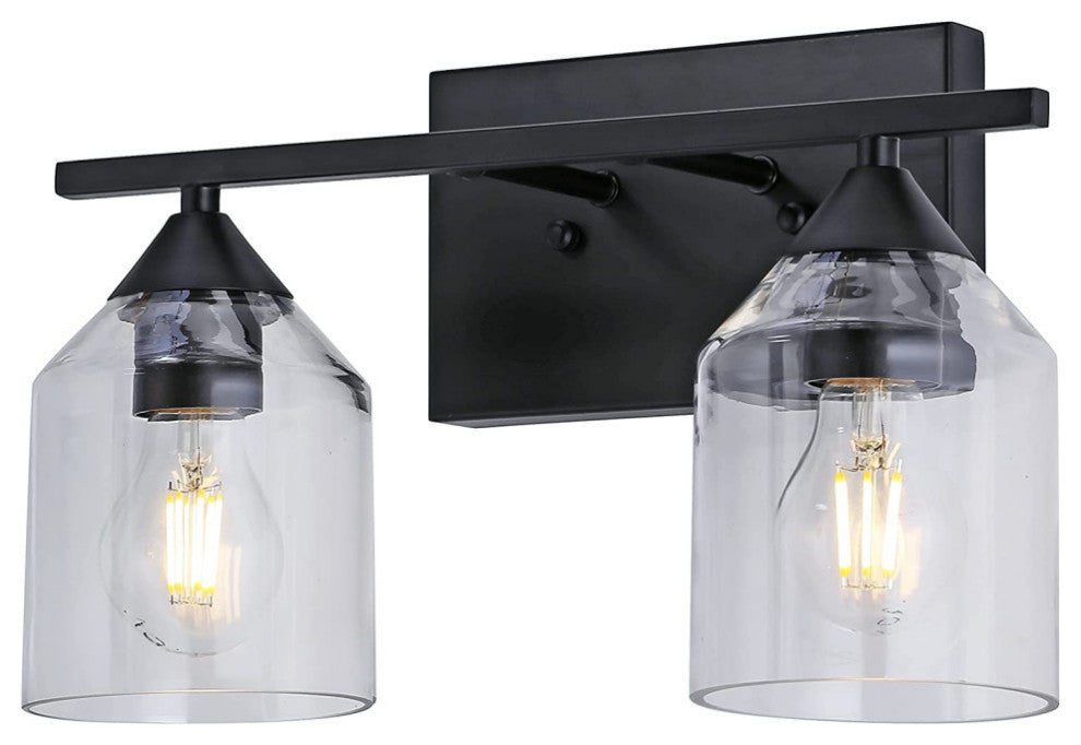 2-Light Black Wall Sconce Lighting Industrial Wall Lamp With Glass Shade