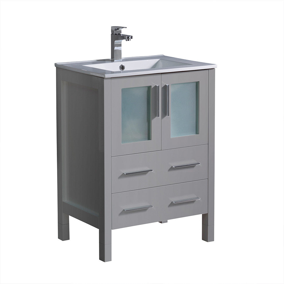 Torino Modern Bathroom Cabinet With Integrated Sink, Gray, 24"