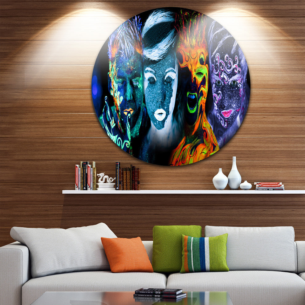 Earth Fire Air And Water, Abstract Portrait Round Metal Wall Art, 38"