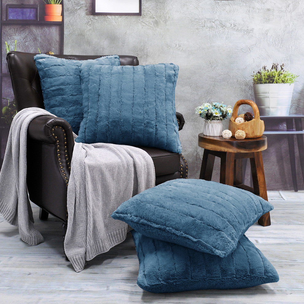 Super Mink Throw Pillow Covers, Set of 4, Blue Mirage, 20''x20''