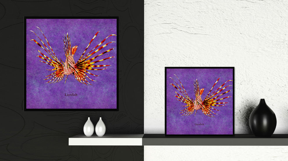 Lionfish Animal Purple Print on Canvas with Picture Frame, 20"x20"