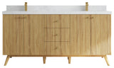 Pasadena 72 Double Sink Bath Vanity in Light Natural Teak 2" Empira White