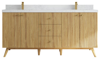 Pasadena 72 Double Sink Bath Vanity in Light Natural Teak 2" Empira White