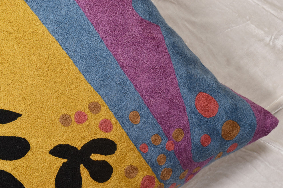 Matisse Yellow Pillow Cover Purple Gold Cut-Outs II Flower Wool Handmade 18x18