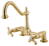 Kingston Brass Two-Handle Bridge Kitchen Faucet, Polished Brass