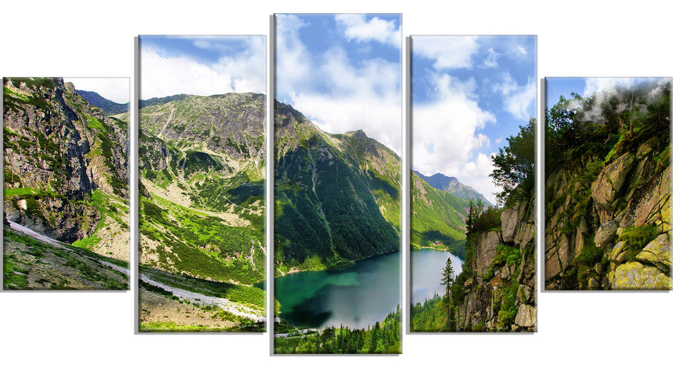 Incredible View of Tatra Mountains, Landscape Canvas Print, 60"x32", 5 Panels