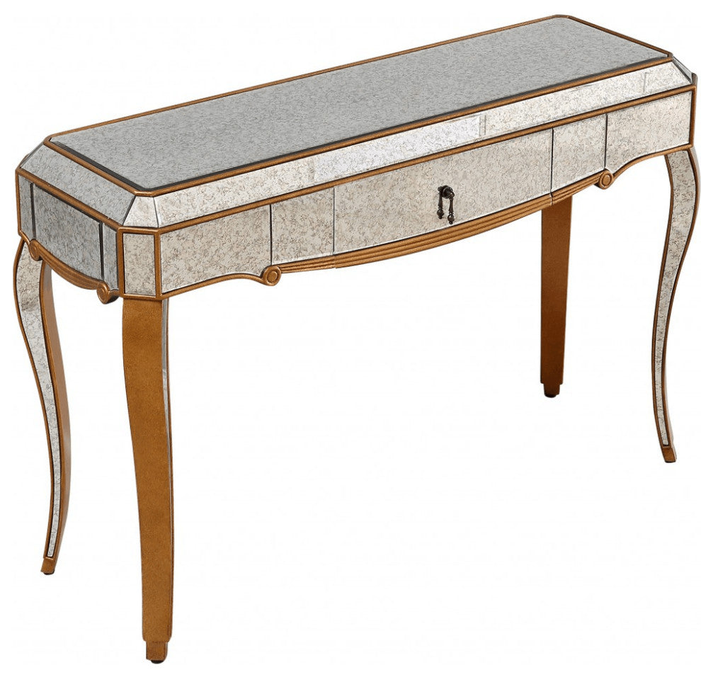 Antiqued Gold Wooden Console Table