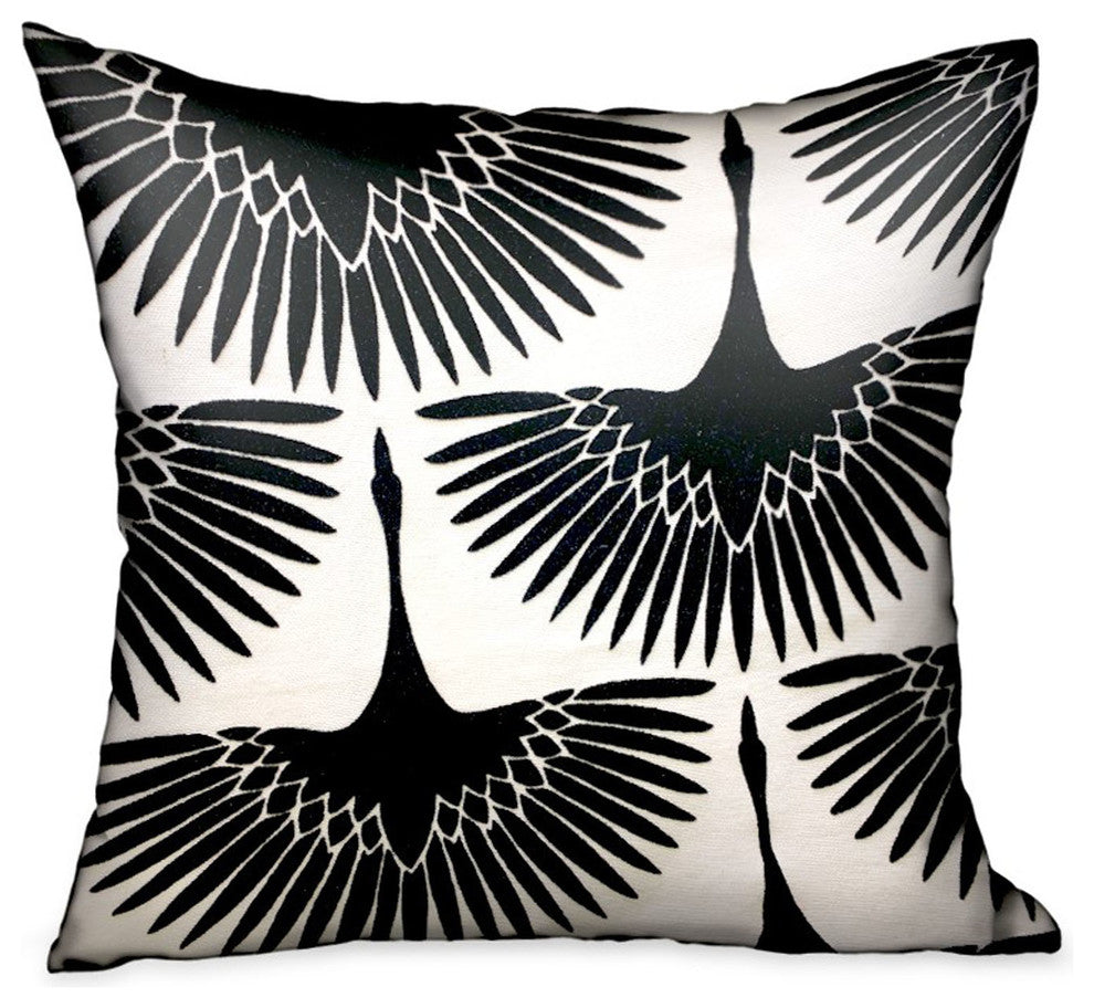 Plutus Black Swan Black Animal Motif Luxury Throw Pillow, 22"x22"