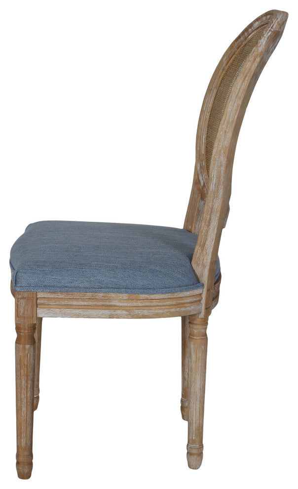 Camilo Wooden Dining Chair With Wicker and Fabric Seating, Set of 2, Light Blue, Natural