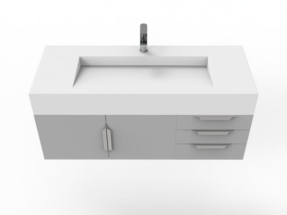 CastelloUSA Nile 48" Wall Mounted Vanity Set, Gray, White Top, Brushed Nickel