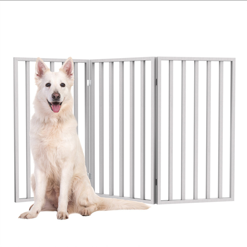 Wooden Pet Gate Tall Freestanding 3 Panel Foldable 54 x32" PETMAKER, White