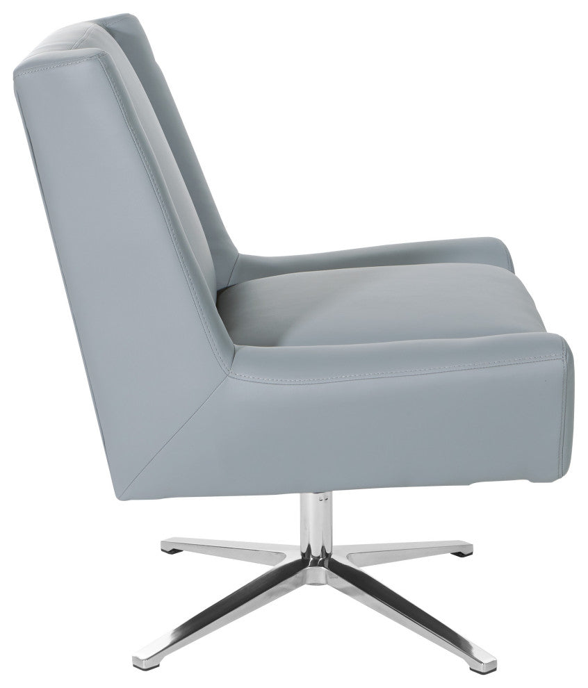 Faux Leather Guest Chair, White Faux Leather and Aluminum Base, Charcoal Gray