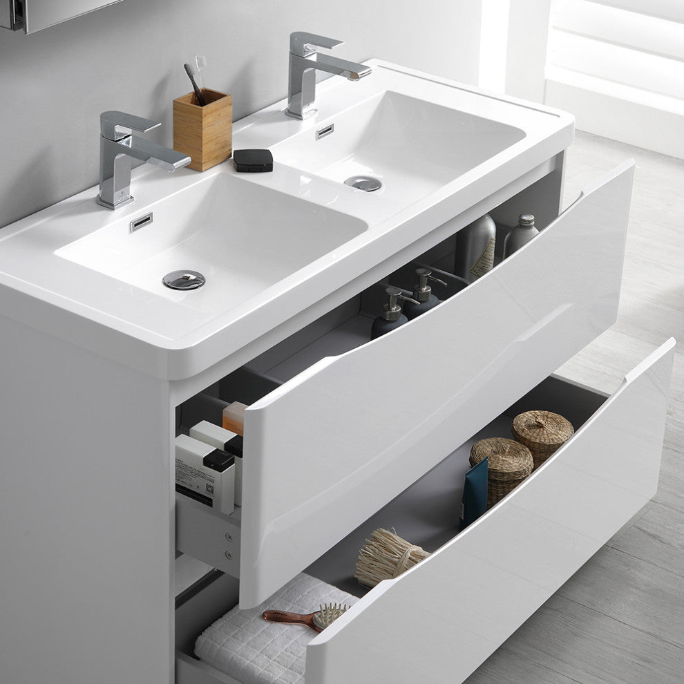 Fresca Tuscany 48" Gloss White Double Sink Vanity With Medicine Cabinet