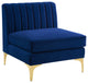 Triumph Channel Tufted Performance Velvet Armless Chair Navy
