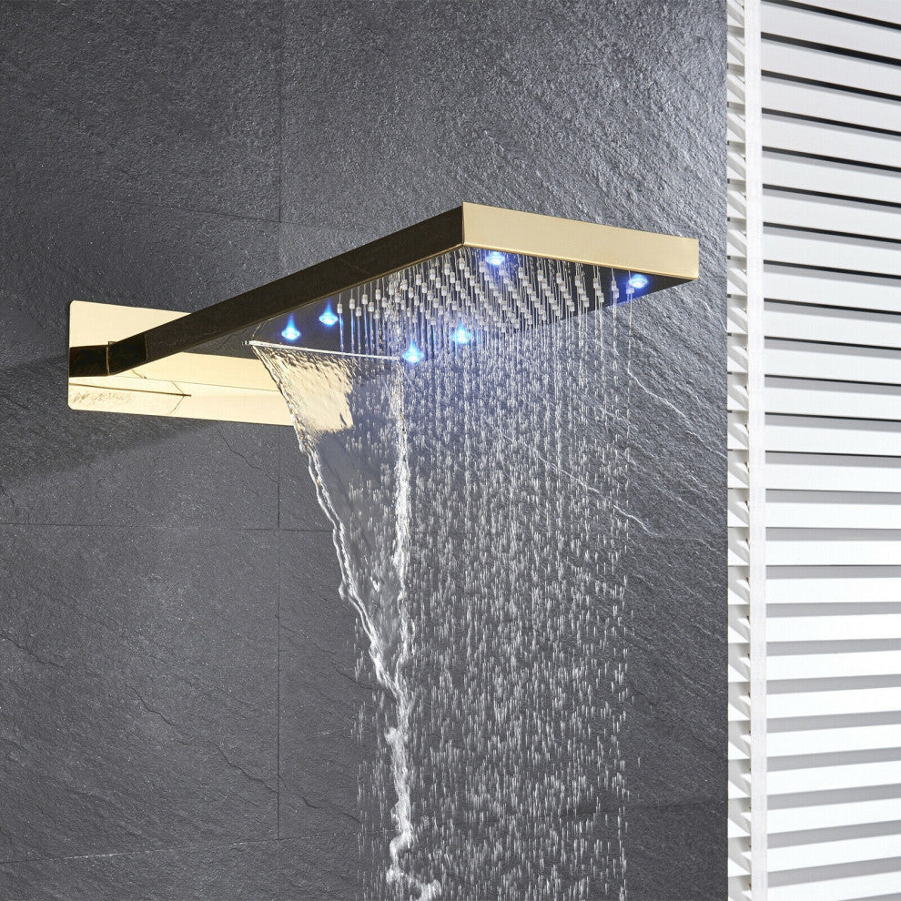 Brushed Gold 22"  Digital Rainfall Shower System, 6 Jetted Body, LED