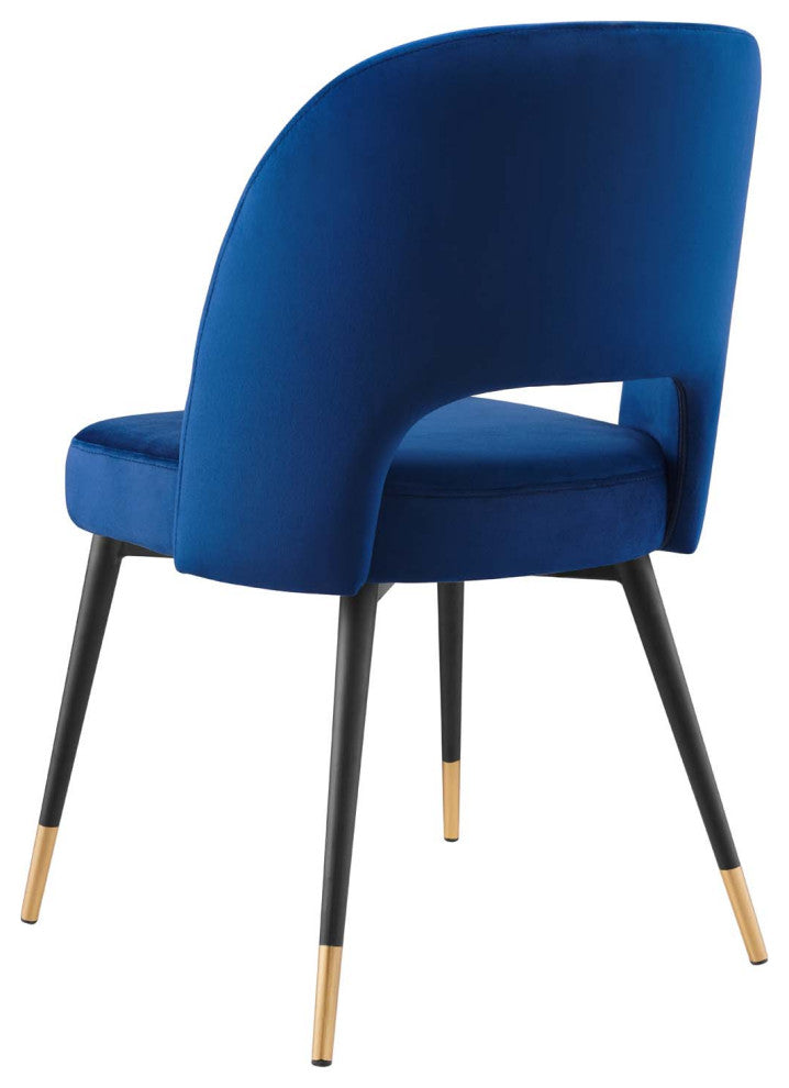 Side Dining Chair, Velvet, Blue Navy, Modern, Cafe Bistro Restaurant Hospitality