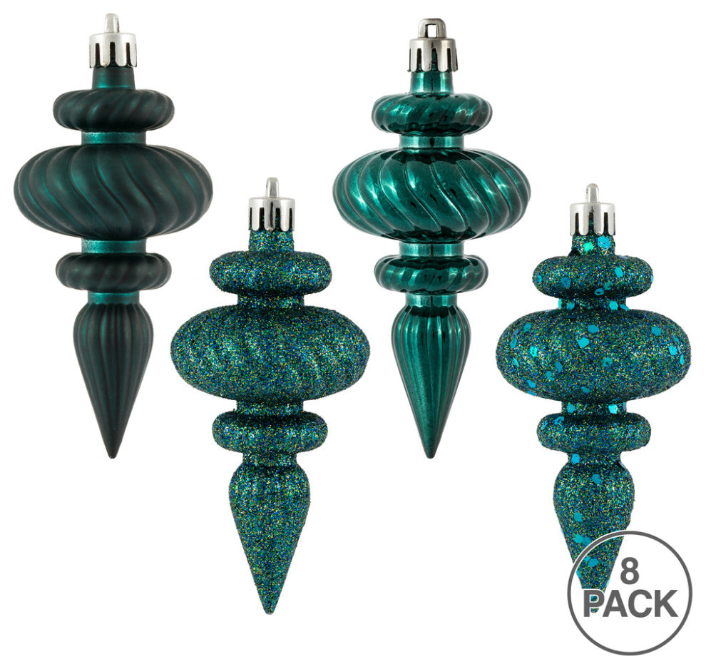 Vickerman N500062 4" Sea Blue Finial 4 Finish Ornament Assortment 8 Per Box