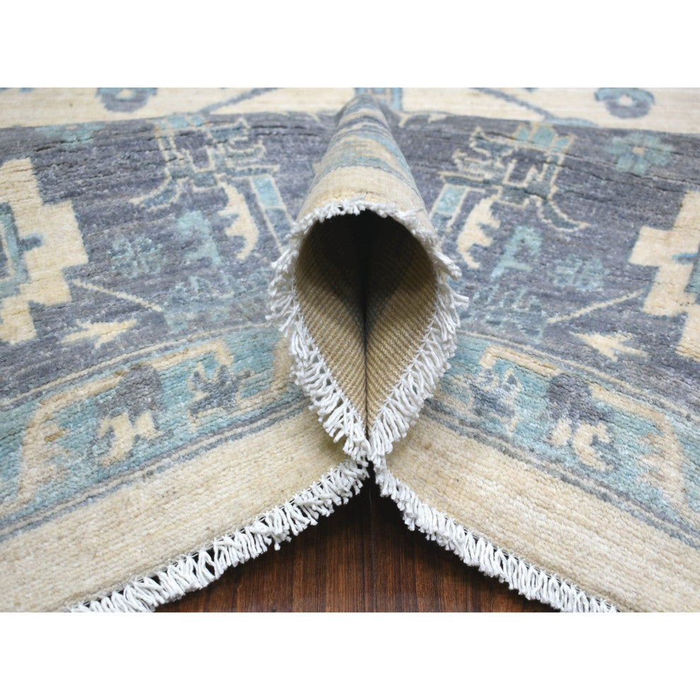 Ivory Hand Knotted Heriz Serapi Fine Peshawar Pure Wool Oriental Rug, 9'1"x11'9"