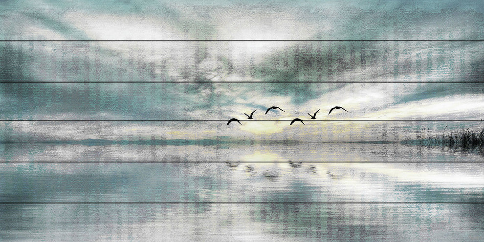 "Birds Skylight" Wall Art on Wood, 60"x30"