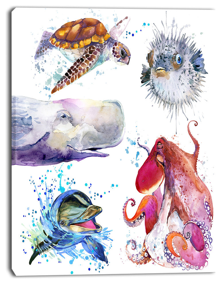 Amazing Undersea Life Collage, Contemporary Animal Art Canvas, 28"x60"