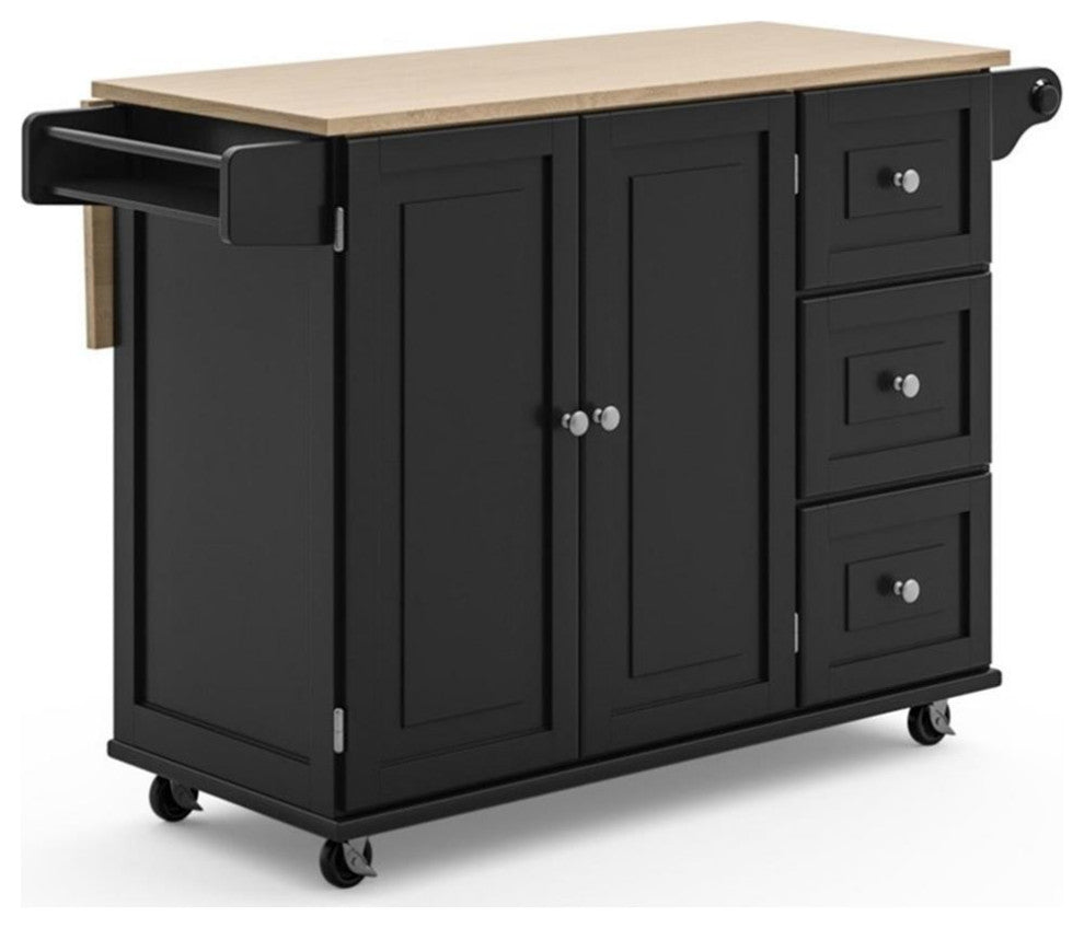 Homestyles Mobile Kitchen Island Cart with Wood Drop Leaf Breakfast Bar in Black